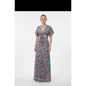 True Wrap Maxi Dress Floral Open Tie Front  Sz S Summer Resort Wear Cruise Boho